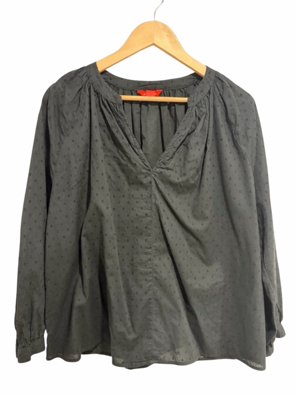 2/$25 Joe Fresh Women’s Long-Sleeve V-Neck Swiss Dot Blouse in Black 100% Cotton